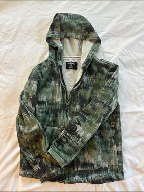 Hurley Men's Green Camouflage Half-Zip Hooded Jacket